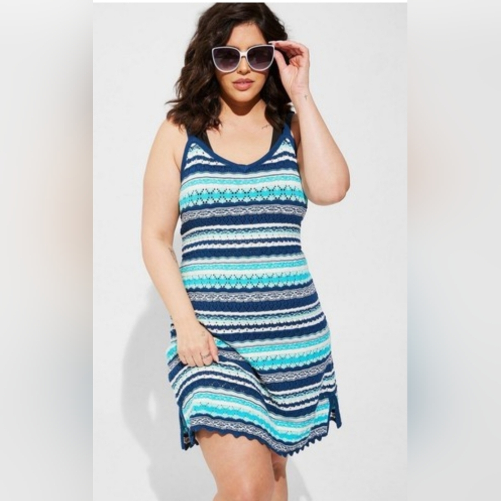 torrid Blue & Aqua Striped Swim Coverup Dress
